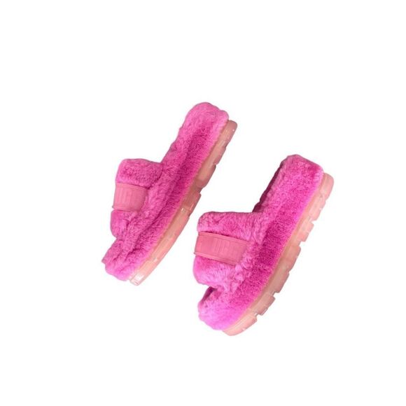UGG Fluffita Womens Pink Clear Fluffy Platform Slides Slippers Sandals Size 10 - Picture 6 of 9